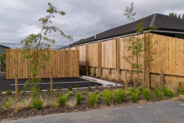 timber fence panels installed by Axiom Built at Pītau-Allenvale School in Belfast, Christchurch