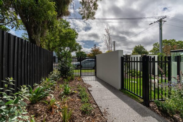 black metal security gates designed and installed by Axiom Built for Oceania Healthcare facility in Christchurch