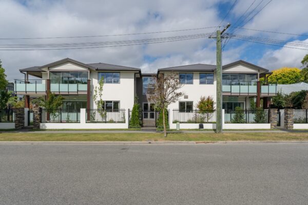 street-view image of black metal balustrade fencing and metal security gate designed and installed by Axiom Built for Oceania Healthcare facility in Christchurch