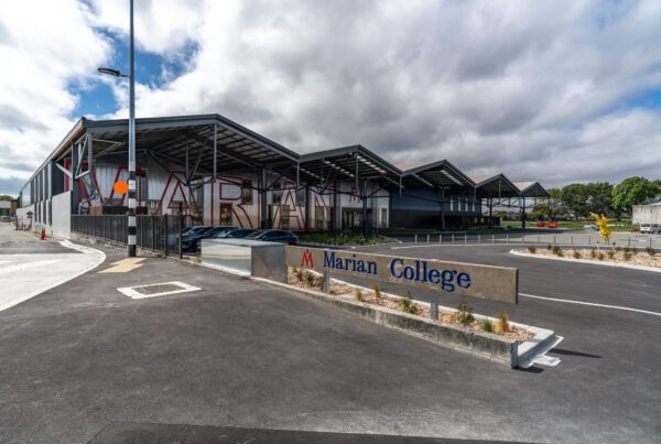 image of Marian College entrance featuring new metal fencing installed by Axiom Built in Christchurch