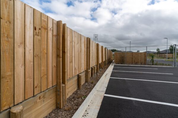 wooden boundary fence panels installed by Axiom Built at Pītau-Allenvale School in Belfast, Christchurch